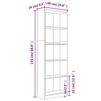 Boekenkast 60x24x175 cm bewerkt hout grijs sonoma eikenkleurig 8720286976388 6