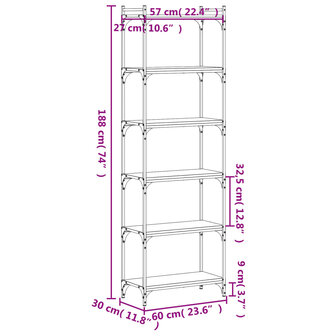 Boekenkast 6-laags 60x30x188 cm bewerkt hout zwart 8721012194441 9