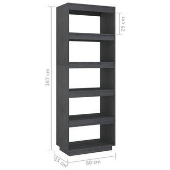 Boekenkast/kamerscherm 60x35x167 cm massief grenenhout grijs 8720286816073 8