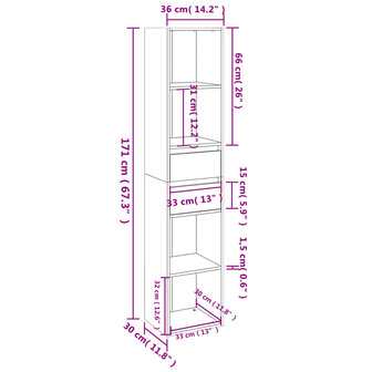 Boekenkast 36x30x171 cm bewerkt hout grijs sonoma eikenkleurig 8720286954522 7