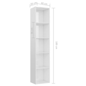 800962 Boekenkast 40x30x189 cm bewerkt hout hoogglans wit 8719883869537 6