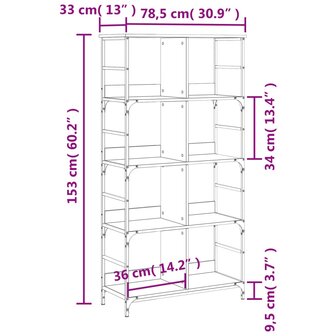 Boekenkast 78,5x33x153 cm bewerkt hout zwart 8721012124158 9