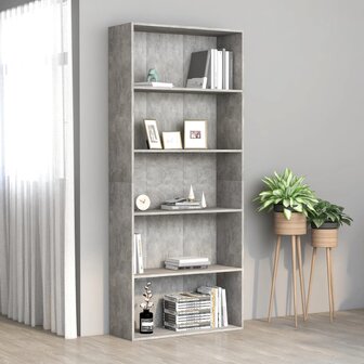 Boekenkast met 5 schappen 80x30x189 cm bewerkt hout betongrijs 8719883816258 1