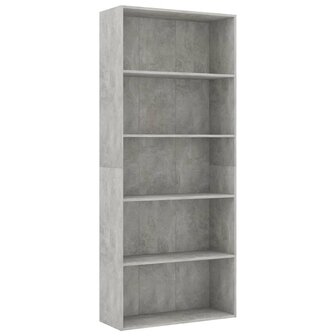 Boekenkast met 5 schappen 80x30x189 cm bewerkt hout betongrijs 8719883816258 2