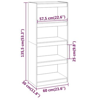 Boekenkast/kamerscherm 60x30x135,5 cm massief grenenhout zwart 8720286608722 8