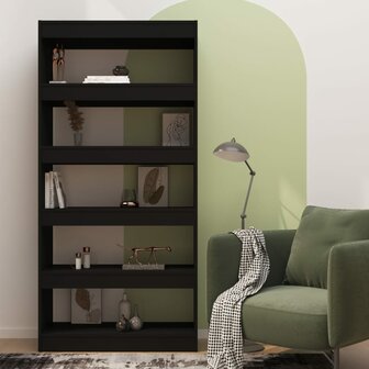 Boekenkast/kamerscherm 80x30x166 cm spaanplaat zwart 8720286843574 3