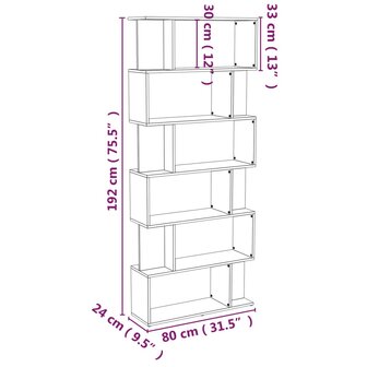 Boekenkast/kamerscherm 80x24x192 cm bewerkt hout grijs sonoma 8720845693282 8