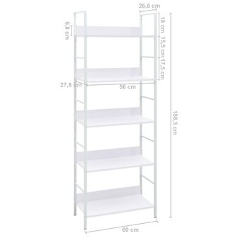 Boekenkast met 5 schappen 60x27,6x158,5 cm bewerkt hout wit 8719883890647 7