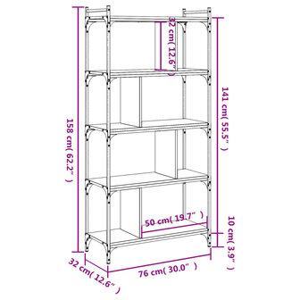 Boekenkast 5-laags 76x32x158 cm bewerkt hout gerookt eikenkleur 8720845418939 9