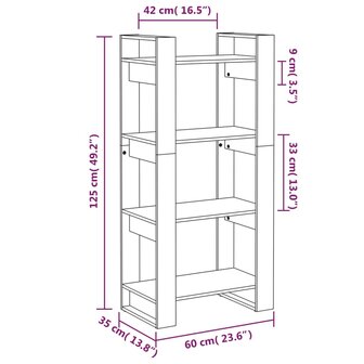 Boekenkast/kamerscherm 60x35x125 cm massief hout grijs 8720286905241 8