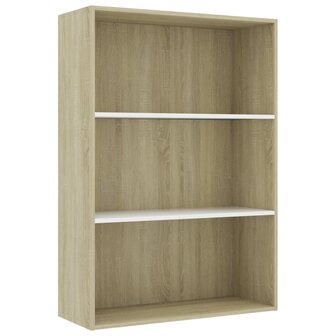 Boekenkast 3 schappen 80x30x114 cm hout wit sonoma eikenkleur 8719883816081 2