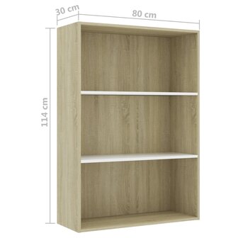 Boekenkast 3 schappen 80x30x114 cm hout wit sonoma eikenkleur 8719883816081 6