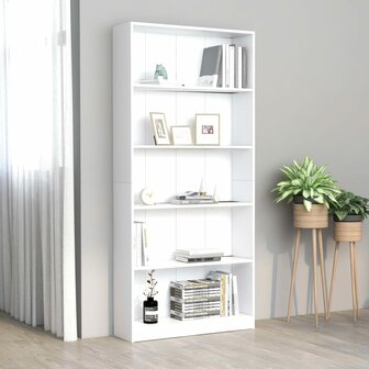 Boekenkast met 5 schappen 80x24x175 cm bewerkt hout wit 8719883815312 1