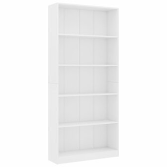 Boekenkast met 5 schappen 80x24x175 cm bewerkt hout wit 8719883815312 2