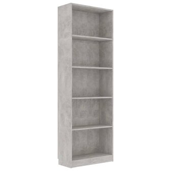 Boekenkast met 5 schappen 60x24x175 cm bewerkt hout betongrijs 8719883869339 2