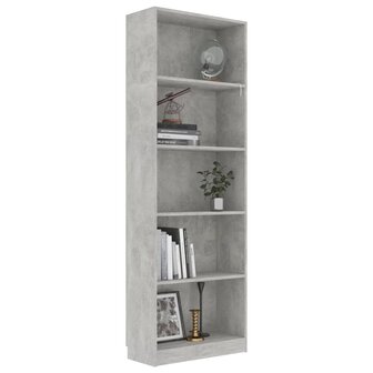 Boekenkast met 5 schappen 60x24x175 cm bewerkt hout betongrijs 8719883869339 3