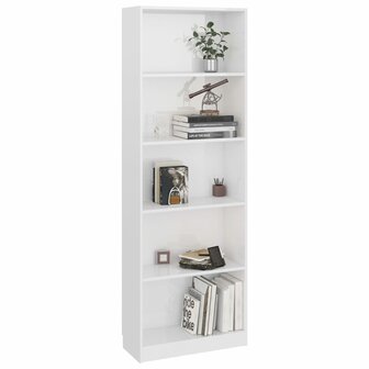 Boekenkast 5 schappen 60x24x175 cm bewerkt hout hoogglans wit 8719883869353 3