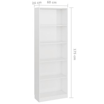 Boekenkast 5 schappen 60x24x175 cm bewerkt hout hoogglans wit 8719883869353 6