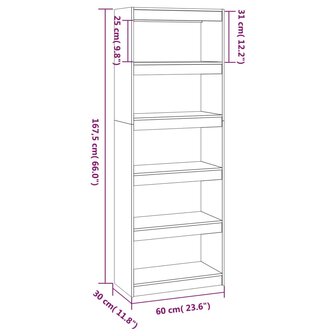 Boekenkast/kamerscherm 60x30x167,5 cm grenenhout honingbruin 8720286608760 8