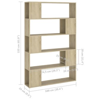 Boekenkast/kamerscherm 100x24x155 cm spaanplaat sonoma eiken 8720286651568 7