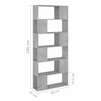 Boekenkast/kamerscherm 80x24x186 cm spaanplaat betongrijs 8720286651124 7