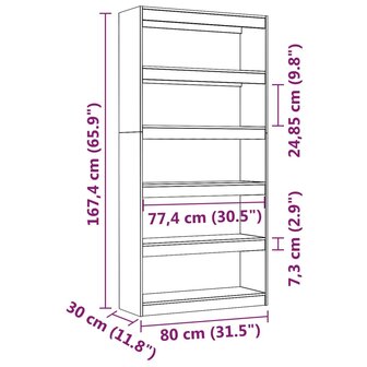 Boekenkast/kamerscherm 80x30x167,4 cm massief grenenhout grijs 8720286609002 8