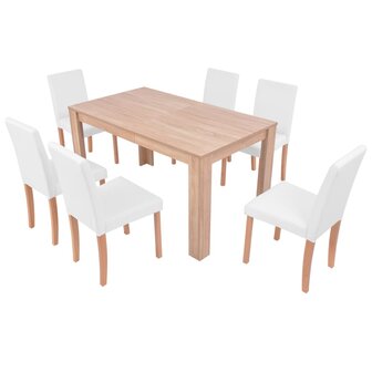 Eettafel met stoelen kunstleer en eikenhout cr&egrave;me 7-delig 8718475524250 3