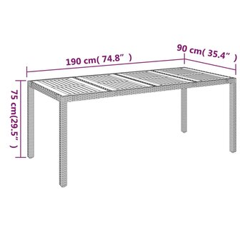 Tuintafel met houten blad 190x90x75 cm poly rattan grijs 8720845679682 7