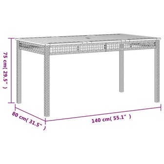 Tuintafel 140x80x75 cm poly rattan en acaciahout zwart 8721012308121 8