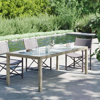 Tuintafel 190x90x75 cm gehard glas en poly rattan grijs 8720286666500 1