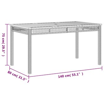 Tuintafel 140x80x75 cm poly rattan en acaciahout beige 8721012308145 8