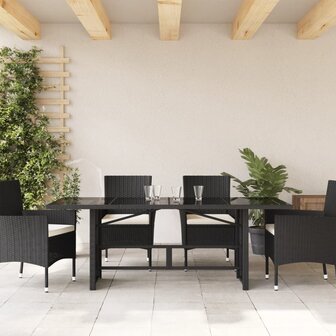 Tuintafel met glazen blad 190x80x74 cm poly rattan zwart 8721012264045 3