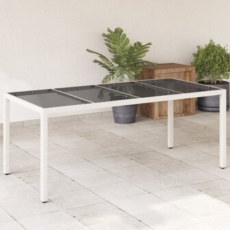 Tuintafel met glazen blad 190x90x75 cm poly rattan wit 8721012451438 1