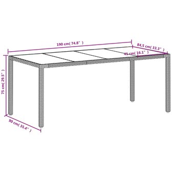 Tuintafel met glazen blad 190x90x75 cm poly rattan wit 8721012451438 11