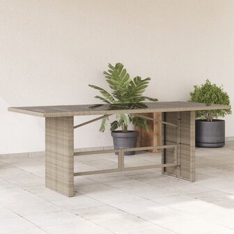 Tuintafel met glazen blad 190x80x74 cm poly rattan lichtgrijs 8721012264083 1