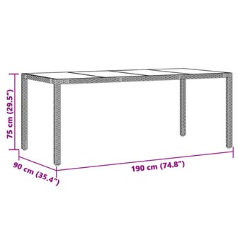 Tuintafel met glazen blad 190x90x75 cm poly rattan zwart 8721012332898 11