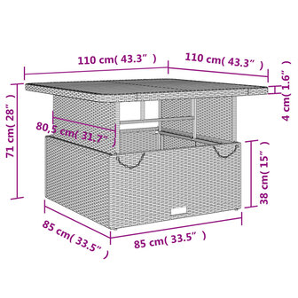 Tuintafel 110x110x71 cm poly rattan en acaciahout grijs 8721012449466 11