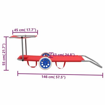 Ligbed met luifel en wieltjes inklapbaar staal rood 8718475621218 9