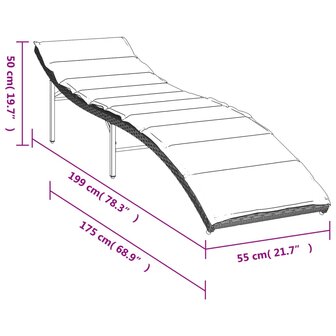 Ligbed met kussen 55x199x50 cm poly rattan lichtgrijs 8721012450677 10