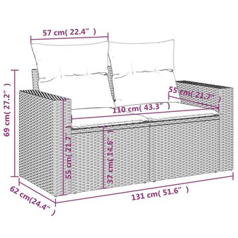 Tuinbank 2-zits met kussens poly rattan beige 8721012334632 11