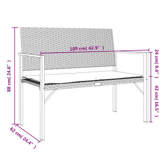 Tuinbank 2-zits met kussen poly rattan zwart 8720845787189 9