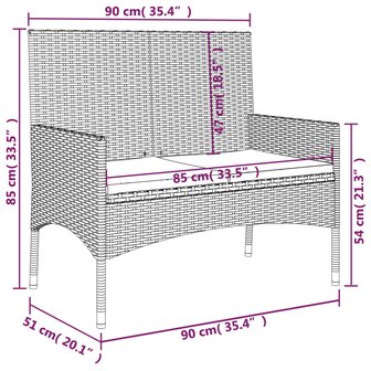 Tuinbank 2-zits met kussens poly rattan zwart 8720845654085 9