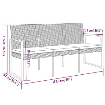 Tuinbank 3-zits met kussens polypropeen rattan zwart 8720845758684 7