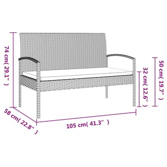 Tuinbank met kussen 105 cm poly rattan bruin 8720845717889 8