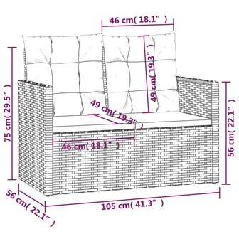 Tuinbank met kussens 105 cm poly rattan grijs 8720845730116 8