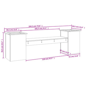 Bankje met plantenbakken 184,5x39,5x56,5 cm grenen honingbruin 8720845809287 9