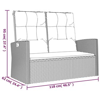 Tuinbank verstelbaar met kussens 118 cm poly rattan zwart 8720845717704 8