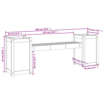 Bankje met plantenbakken 180x36x63 cm grenenhout honingbruin 8720845809225 9