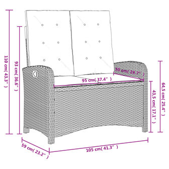 Tuinbankje verstelbaar met kussens poly rattan bruin 8721012450349 10