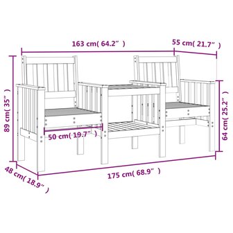 Tuinbank met tafel 2-zits massief douglashout 8720845809126 8